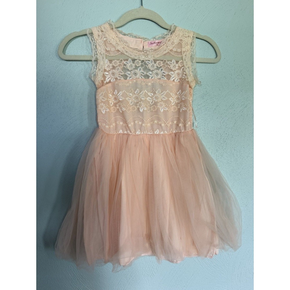 Swallow Speak Boutique Dress Illusion Lace Floral Embroidered Tutu Pink 6T